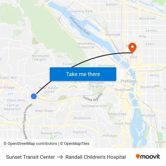 Sunset Transit Center to Randall Children's Hospital map