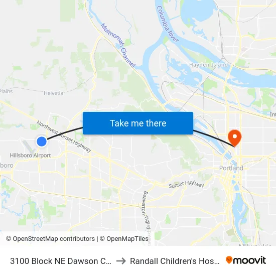 3100 Block NE Dawson Creek to Randall Children's Hospital map