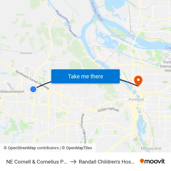 NE Cornell & Cornelius Pass to Randall Children's Hospital map