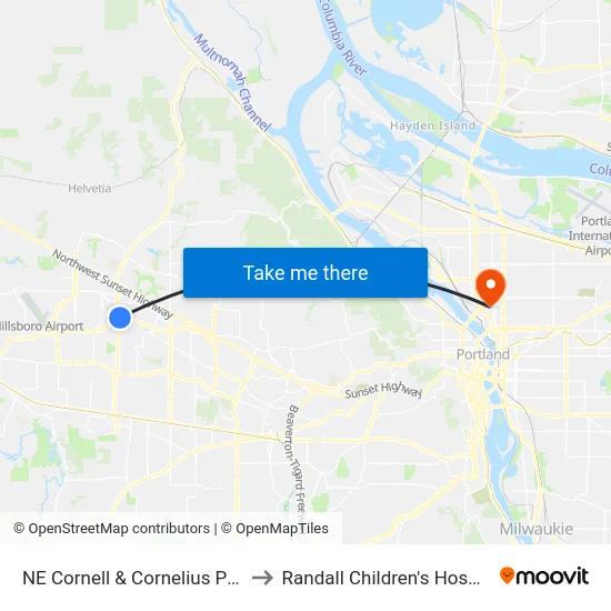NE Cornell & Cornelius Pass to Randall Children's Hospital map