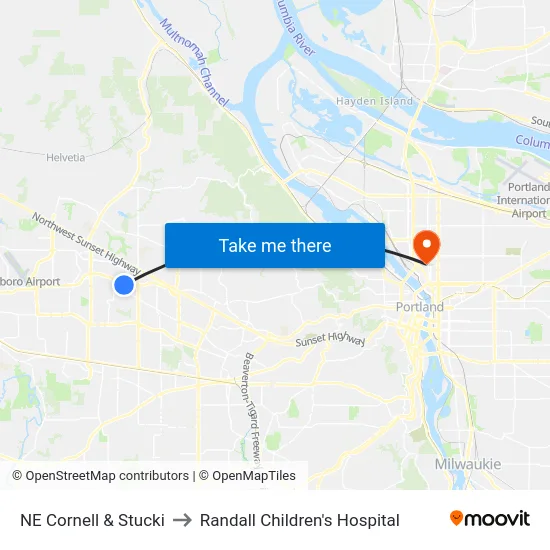 NE Cornell & Stucki to Randall Children's Hospital map