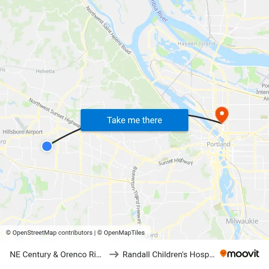 NE Century & Orenco Ridge to Randall Children's Hospital map