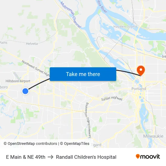 E Main & NE 49th to Randall Children's Hospital map