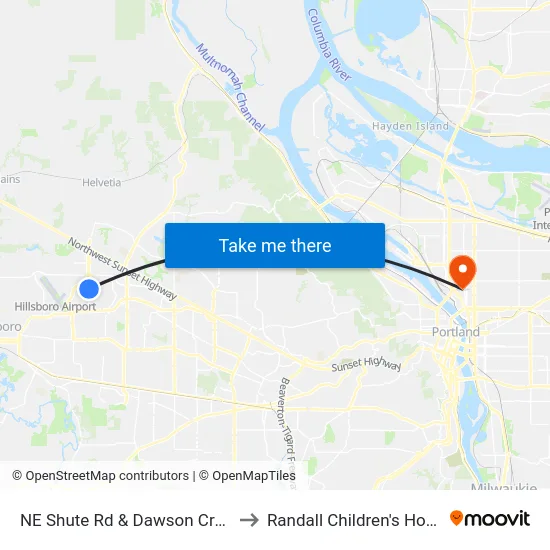 NE Shute Rd & Dawson Creek Dr to Randall Children's Hospital map