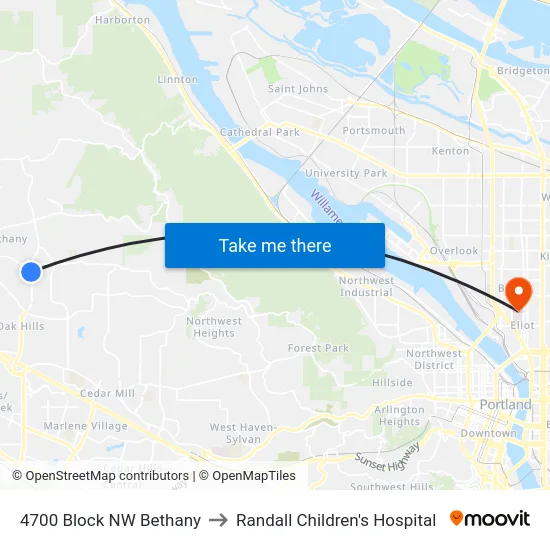 4700 Block NW Bethany to Randall Children's Hospital map