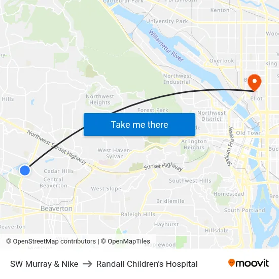 SW Murray & Nike to Randall Children's Hospital map