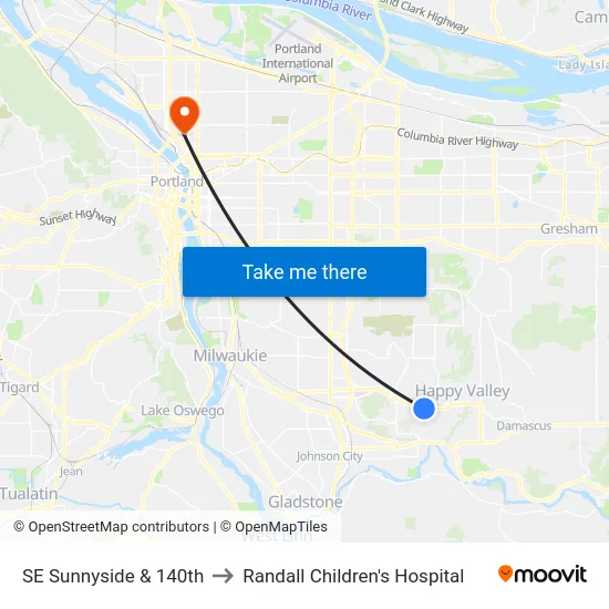 SE Sunnyside & 140th to Randall Children's Hospital map