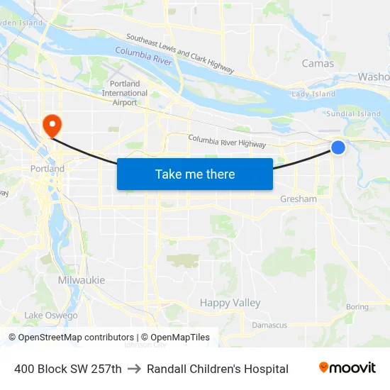 400 Block SW 257th to Randall Children's Hospital map