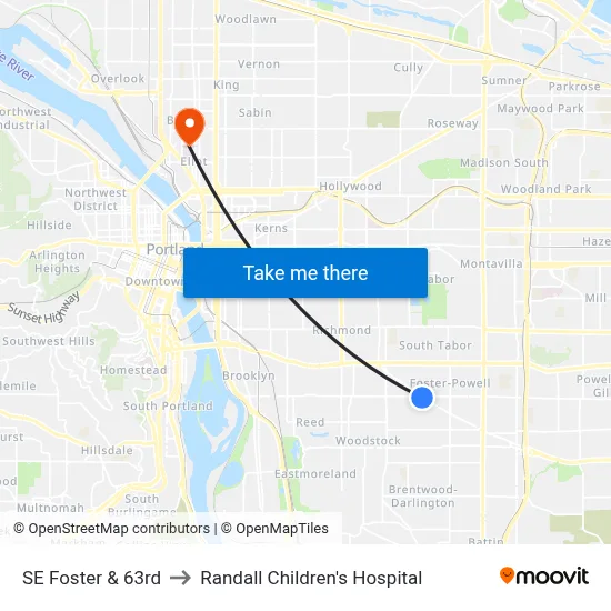 SE Foster & 63rd to Randall Children's Hospital map