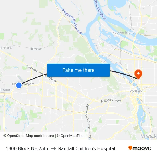1300 Block NE 25th to Randall Children's Hospital map