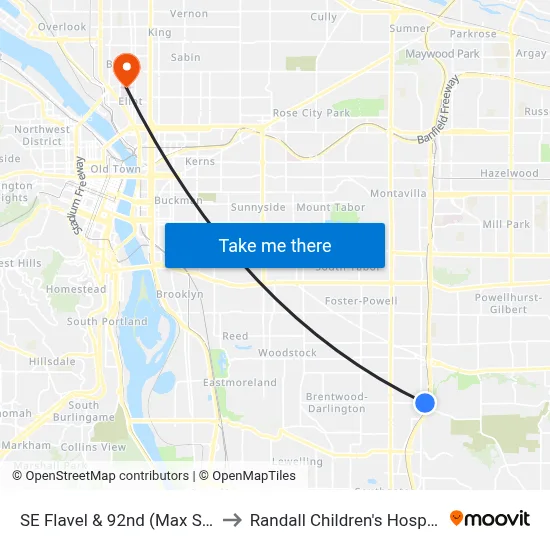 SE Flavel & 92nd (Max Stn) to Randall Children's Hospital map