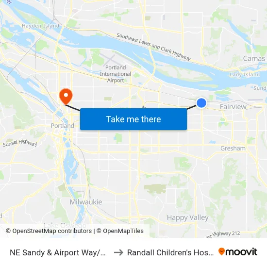 NE Sandy & Airport Way/181st to Randall Children's Hospital map