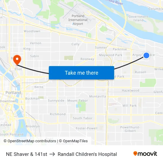 NE Shaver & 141st to Randall Children's Hospital map