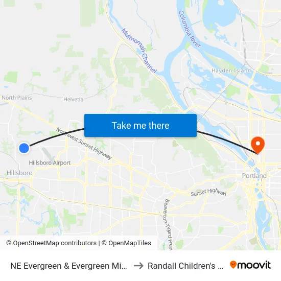 NE Evergreen & Evergreen Middle School to Randall Children's Hospital map