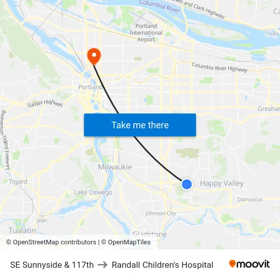 SE Sunnyside & 117th to Randall Children's Hospital map