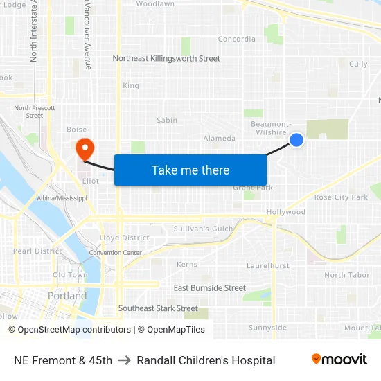 NE Fremont & 45th to Randall Children's Hospital map
