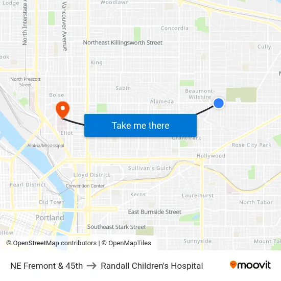 NE Fremont & 45th to Randall Children's Hospital map