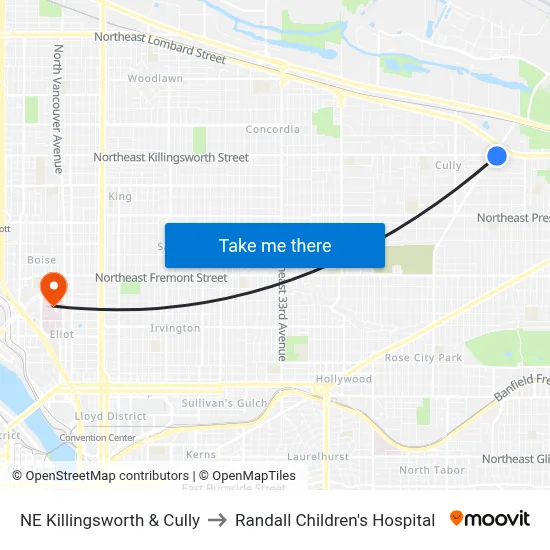 NE Killingsworth & Cully to Randall Children's Hospital map