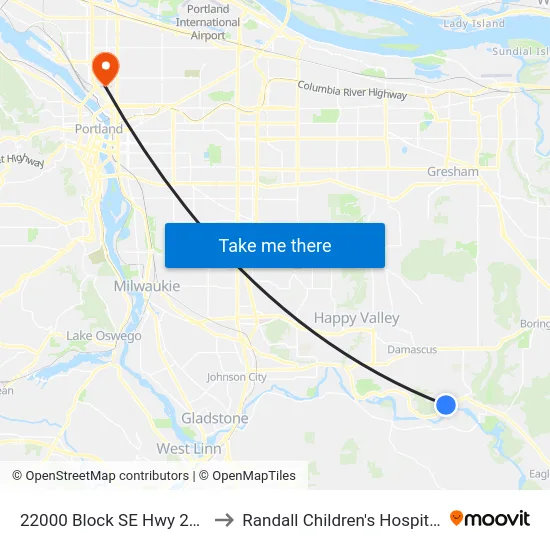 22000 Block SE Hwy 224 to Randall Children's Hospital map