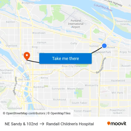 NE Sandy & 102nd to Randall Children's Hospital map