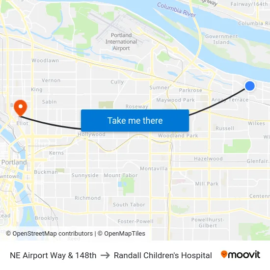 NE Airport Way & 148th to Randall Children's Hospital map