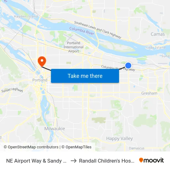 NE Airport Way & Sandy Blvd to Randall Children's Hospital map