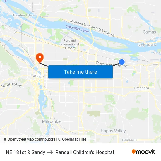 NE 181st & Sandy to Randall Children's Hospital map