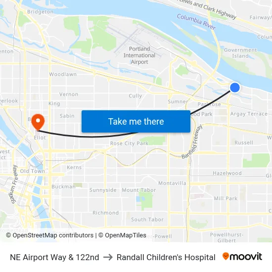 NE Airport Way & 122nd to Randall Children's Hospital map