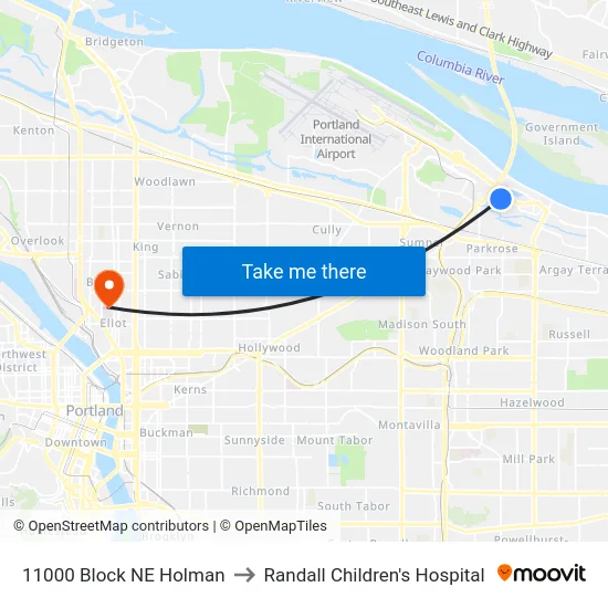 11000 Block NE Holman to Randall Children's Hospital map