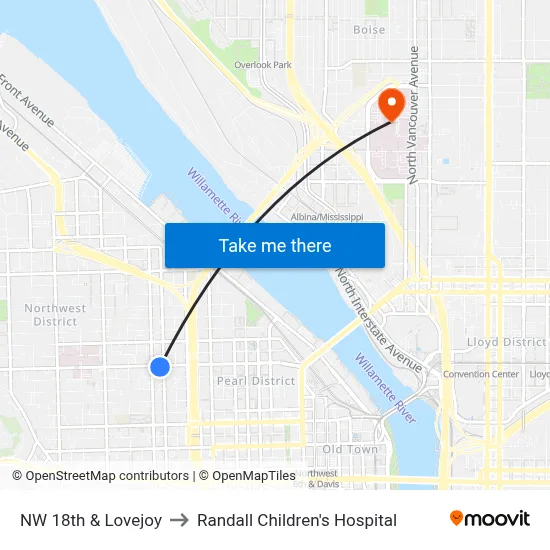 NW 18th & Lovejoy to Randall Children's Hospital map