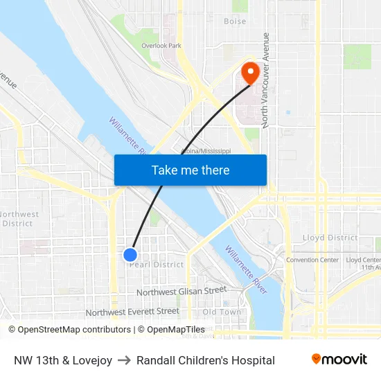 NW 13th & Lovejoy to Randall Children's Hospital map
