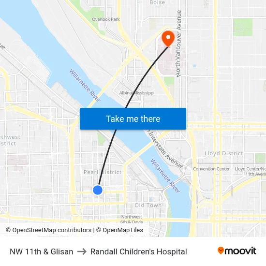 NW 11th & Glisan to Randall Children's Hospital map