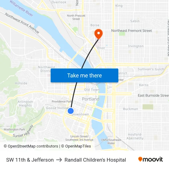 SW 11th & Jefferson to Randall Children's Hospital map