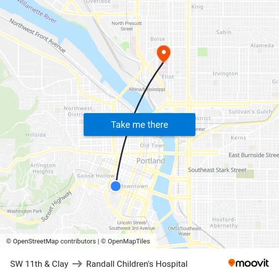 SW 11th & Clay to Randall Children's Hospital map