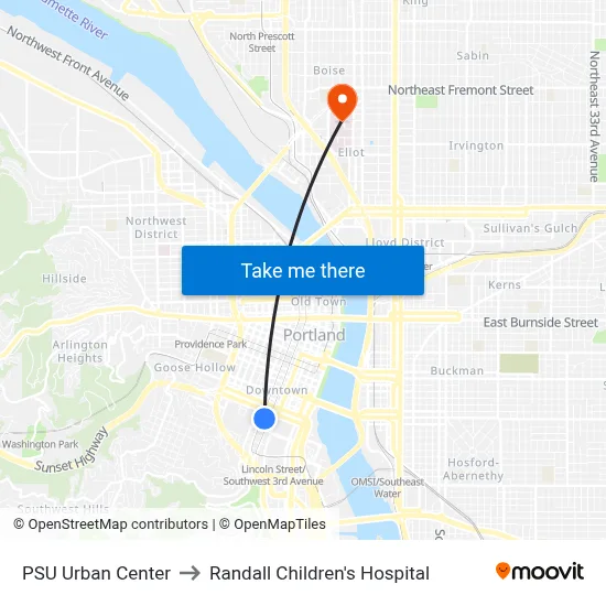 PSU Urban Center to Randall Children's Hospital map