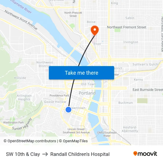 SW 10th & Clay to Randall Children's Hospital map