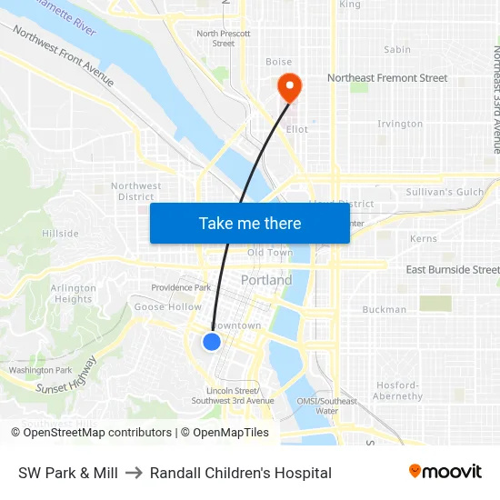 SW Park & Mill to Randall Children's Hospital map