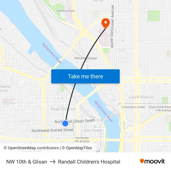 NW 10th & Glisan to Randall Children's Hospital map