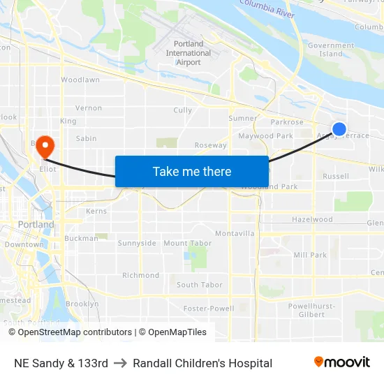 NE Sandy & 133rd to Randall Children's Hospital map