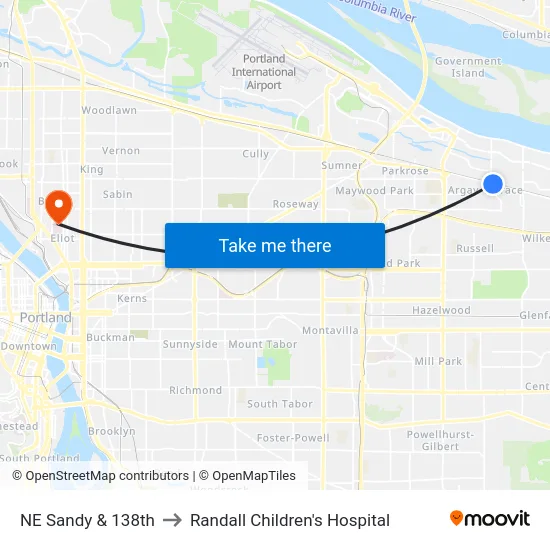 NE Sandy & 138th to Randall Children's Hospital map