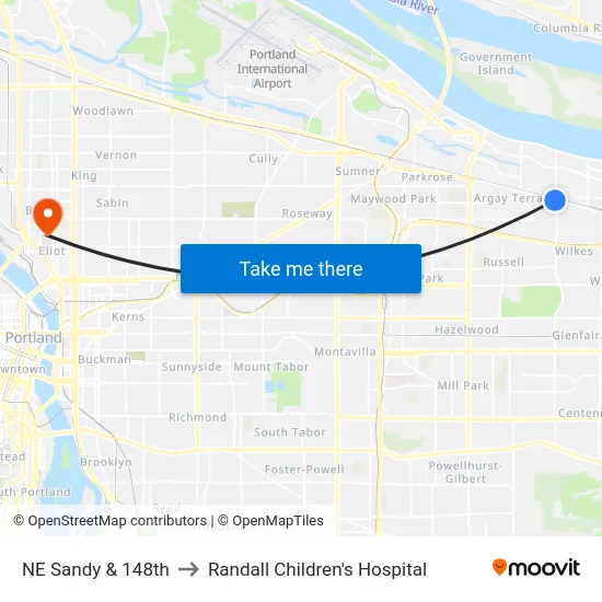 NE Sandy & 148th to Randall Children's Hospital map