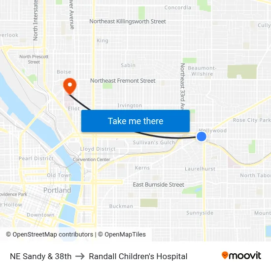 NE Sandy & 38th to Randall Children's Hospital map