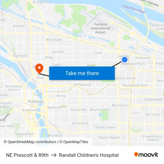 NE Prescott & 89th to Randall Children's Hospital map