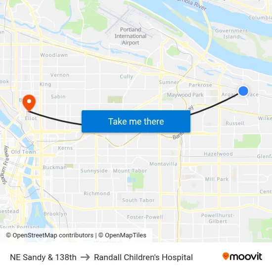 NE Sandy & 138th to Randall Children's Hospital map