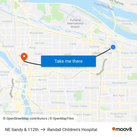 NE Sandy & 112th to Randall Children's Hospital map