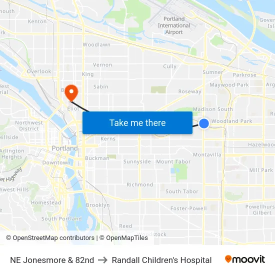 NE Jonesmore & 82nd to Randall Children's Hospital map
