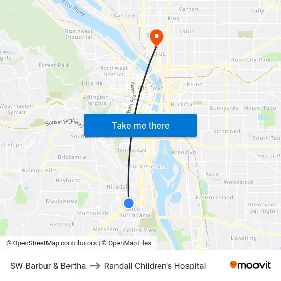 SW Barbur & Bertha to Randall Children's Hospital map