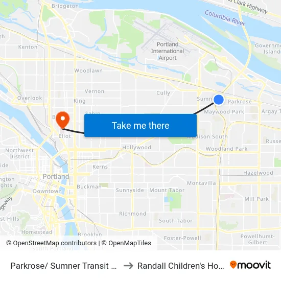 Parkrose/ Sumner Transit Center to Randall Children's Hospital map