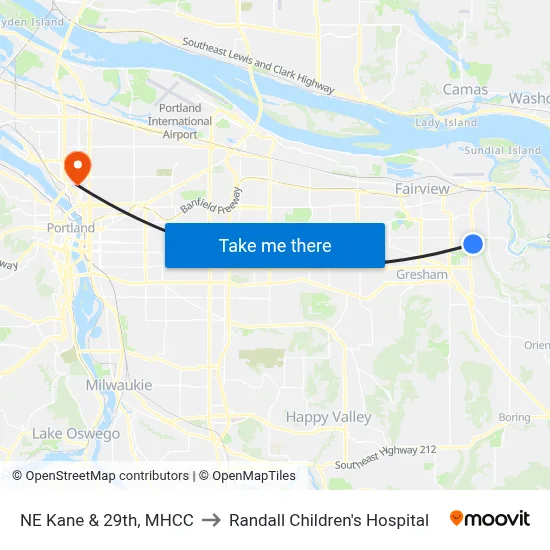 NE Kane & 29th, MHCC to Randall Children's Hospital map