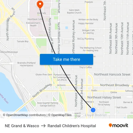 NE Grand & Wasco to Randall Children's Hospital map